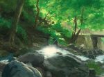  forest nature no_humans original river rock scenery stream traditional_media tree usada_yuh water 