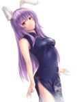  1girl alternate_costume animal_ears blush bunny_ears china_dress chinese_clothes long_hair looking_at_viewer mochi.f purple_hair rabbit_ears red_eyes reisen_udongein_inaba solo touhou 