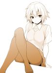  1girl akanagi ben-tou breasts crossed_legs legs legs_crossed long_legs looking_at_viewer monochrome pantyhose school_uniform short_hair sitting skirt smile solo sweater_vest thighs yarizui_sen 