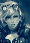  choker earrings goggles hoyhoykung jewelry league_of_legends lips nose_piercing piercing short_hair solo tattoo vi_(league_of_legends) 