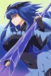  1girl bad_end_beauty bad_end_precure blue_eyes blue_hair bodysuit dark_persona ice_sword long_hair mikagami_sou precure skirt smile smile_precure! solo sword tiara weapon 