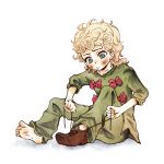  1boy blonde_hair blue_eyes bow bowtie child diego_brando icoico jojo_no_kimyou_na_bouken single_shoe solo steel_ball_run tying_shoes young 