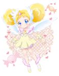  1girl blonde_hair blue_eyes blush candy_(smile_precure!) chiririn choker double_bun earrings head_wings heart jewelry outstretched_arms personification precure royal_candy shoes short_hair skirt smile smile_precure! solo spread_arms 