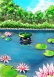  creature flower forest lily_pad lotad nature no_humans pokemon pond solo swimming tabira331 water 