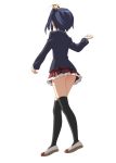  1girl ahoge ass black_hair black_legwear blazer chuunibyou_demo_koi_ga_shitai! frilled_skirt from_behind hair_ribbon outstretched_hand peko plaid plaid_skirt ribbon school_uniform shoes side_ponytail simple_background skirt solo takanashi_rikka thigh-highs thighhighs uwabaki white_background zettai_ryouiki 