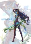 1girl arrow ass avatar_(movie) blue_skin bow_(weapon) lilimo long_hair pointy_ears tail weapon yellow_eyes zoom_layer