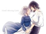  1boy 1girl black_hair closed_eyes couple dress earrings eyes_closed hand_holding holding_hands howl howl_no_ugoku_shiro jewelry pendant smile sophie sorax2112 studio_ghibli 