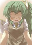  1girl apron commentary commentary_request daiyousei fairy_wings gaoo_(frpjx283) green_hair hair_ribbon highres long_hair open_mouth ribbon side_ponytail smile solo touhou wings 