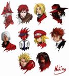  6+boys alucard_(hellsing) artist_name black_hair blonde_hair braid dante devil_may_cry edward_elric eyeshield_21 facial_mark final_fantasy final_fantasy_ix final_fantasy_vii freija_crescent fullmetal_alchemist gaara green_eyes grin hat hellsing helmet hiruma_youichi looking_at_viewer multiple_boys multiple_girls naruto necktie niking pointy_ears ponytail red red_hair redhead reno rockman rockman_dash roll_caskett smile sunglasses vincent_valentine white_hair yellow_eyes 