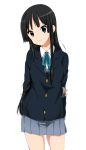  1girl akiyama_mio arms_behind_back black_eyes black_hair blazer blush hime_cut k-on! long_hair looking_at_viewer ragho_no_erika school_uniform smile solo 