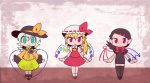  3girls :d ^_^ animated animated_png asymmetrical_wings black_hair black_legwear blonde_hair chibi closed_eyes dancing dress fangs flandre_scarlet green_eyes hair_ornament hairclip hands_together hat houjuu_nue komeiji_koishi long_hair multiple_girls open_mouth pointy_ears red_eyes sizma skirt skirt_set smile standing_on_one_leg sweatdrop thigh-highs thighhighs third_eye touhou wings 