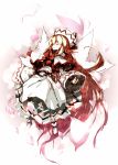  1girl absurdly_long_hair blonde_hair bow capelet closed_eyes dress eyes_closed flying hat lily_white long_hair long_sleeves outstretched_arms page petals rough smile solo spread_arms touhou white_dress wide_sleeves wings 