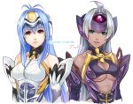  2girls bare_shoulders blue_eyes blue_hair breasts bust dark_skin kos-mos lips multiple_girls ohse red_eyes t-elos under_boob underboob xenosaga xenosaga_episode_i xenosaga_episode_iii 