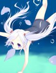  1girl blush bubble fish freediving heart highres kiss one-piece_swimsuit original purple_eyes school_swimsuit silver_hair solo sukage swimming swimsuit twintails underwater violet_eyes 