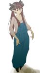  1girl brown_eyes brown_hair character_request copyright_request highres horns long_hair overalls pisoshi pointy_ears rough shirt solo twintails 