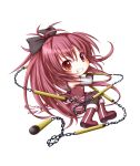  1girl boots bow chain chains chibi detached_sleeves gloves hair_bow highres kuena long_hair magical_girl mahou_shoujo_madoka_magica red_eyes red_hair redhead sakura_kyouko simple_background solo weapon white_background 