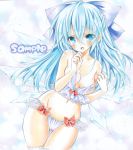  1girl adult alternate_hair_length alternate_hairstyle ayuayu blue_eyes blue_hair bow breasts cirno cirno-nee hair_bow long_hair marker_(medium) navel panties sample solo teenage thigh-highs thighhighs touhou traditional_media underwear white_legwear white_panties 