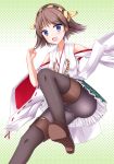  1girl :d black_legwear blue_eyes brown_hair clenched_hand detached_sleeves hairband hiei_(kantai_collection) highres kantai_collection looking_at_viewer mitarai_eriya nontraditional_miko open_mouth panties panties_under_pantyhose pantyhose plaid plaid_skirt pleated_skirt short_hair skirt smile solo underwear 