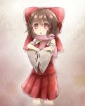  1girl ascot bare_shoulders bow brown_hair erio_patrol hair_bow hair_tubes hakurei_reimu highres open_mouth red_eyes scarf solo touhou younger 