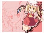  1girl ascot blonde_hair character_name flandre_scarlet h@ll hat open_mouth red_eyes smile solo touhou wings zoom_layer 