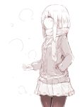  1girl coat hand_in_pocket monochrome naomi_(sekai_no_hate_no_kissaten) original pantyhose scarf sketch skirt snow white_background 