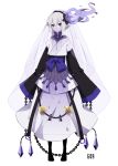  1girl boots bow chain chains chandelure crystal hair_ornament hairband japanese_clothes long_skirt merlusa personification pokemon pokemon_(game) pokemon_bw purple_eyes purple_hair short_hair simple_background skirt smile solo veil violet_eyes white_background 