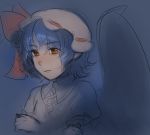  1girl blue_hair crossed_arms hat magical_ondine red_eyes remilia_scarlet sad short_hair solo tears touhou 