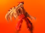  1girl 8tan baggy_pants flat_gaze fujiwara_no_mokou hair_ribbon hand_in_pocket orange_(color) ribbon solo touhou 