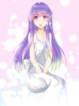  1girl clannad dress fujibayashi_kyou hair_ribbon highres iori_(cpeilad) long_hair purple_eyes purple_hair ribbon solo violet_eyes 
