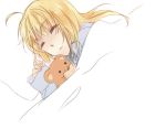  1girl ahoge artoria_pendragon_(all) blonde_hair closed_eyes fate/stay_night fate_(series) hair_down long_hair lowres pajamas rynn_(seibu) saber silenri sleeping solo stuffed_animal stuffed_lion stuffed_toy 