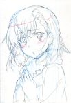  blush color_trace colored_pencil_(medium) misaka_mikoto production_art scarf solo to_aru_kagaku_no_railgun to_aru_majutsu_no_index traditional_media yatanuko 