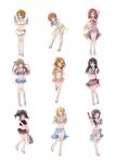  6+girls akame_(eckesachs) ayase_eli bag bikini bottle can flower food fruit hair_flower hair_ornament hoshizora_rin ice_cream koizumi_hanayo kousaka_honoka love_live!_school_idol_project minami_kotori multiple_girls nishikino_maki ramune sarong sonoda_umi swimsuit toujou_nozomi watermelon wink yakitori yazawa_nico 