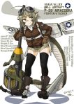  1girl bell_p-39_airacobra boots brown_hair cannon dated dragon_girl gloves goggles leather_jacket mecha_musume monster_girl ogitsune_(ankakecya-han) p-39_aracobra pointy_ears short_hair solo thigh-highs thighhighs world_war_ii 