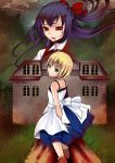  blonde_hair blood bow dress ellen_(majo_no_ie) forest grass green_eyes house like_nebel majo_no_ie nature path red_eyes viola_(majo_no_ie) 