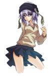  1girl choco_la_tea copyright_request looking_at_viewer purple_eyes purple_hair short_hair simple_background skirt solo sweater violet_eyes white_background 