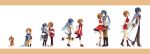  1boy 1girl akiyoshi_(tama-pete) alternate_costume blue_eyes blue_hair brown_hair child food highres ice_cream kaito meiko sakine_meiko scarf short_hair skirt smile time_lapse vocaloid young 