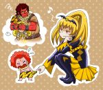  1boy 2girls ? afro akaooni bad_end_peace bad_end_precure belt blonde_hair blush_stickers bodysuit bow brown_hair buckle covering_eyes cure_peace fairy frills gem horns kise_yayoi long_hair magical_girl multiple_girls musical_note onini orange_hair pointy_ears precure red_skin sharp_teeth smile smile_precure! spoilers tiara tolepper wide_sleeves yellow_eyes 