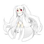  1girl long_hair original rapizuri red_eyes simple_background solo thigh-highs thighhighs twintails very_long_hair vocaloid white_hair 