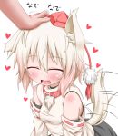  1girl animal_ears bare_shoulders blush closed_eyes collar detached_sleeves eyes_closed fang hand_on_head happy hat hat_ribbon heart inubashiri_momiji oden_(artist) open_mouth petting ribbon silver_hair smile tail tail_wagging tokin_hat touhou wolf_ears wolf_tail 