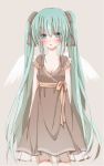  aqua_hair blue_eyes blush dress hatsune_miku hiro_(hirohiro31) solo twintails vocaloid wings 