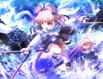  1girl animal_ears basket capelet dowsing_rod dress fumiko_(miruyuana) grey_hair long_sleeves mouse_ears mouse_tail nazrin open_mouth rat red_eyes running scarf shoes short_hair smile solo tail touhou water 