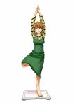  1girl barefoot brown_eyes brown_hair dress fate/stay_night fate_(series) fujimura_taiga playing_games rona_(pixiv_107164) short_hair solo standing_on_one_leg striped sweater wii_fit 
