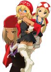  1girl 3girls anna_the_itako_3rd bandana bandanna bare_shoulders blonde_hair blue_eyes boots brown_eyes dress kyouyama_anna long_hair looking_back multiple_girls omuraisu_echizen rosary shaman_king short_hair 