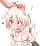  ! 1girl animal_ears bare_shoulders blush collar detached_sleeves hand_on_head hat hat_ribbon inubashiri_momiji oden_(artist) petting red_eyes ribbon silver_hair slit_pupils smile tail tail_wagging tokin_hat touhou wolf_ears wolf_tail 