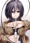  black_eyes black_hair izayoi-saki mikasa_ackerman scarf shingeki_no_kyojin short_hair solo sword weapon 