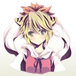  :o bad_id black_hair blonde_hair blush bust face hair_ornament kemonomimi_mode multicolored_hair nakayama_miyuki shawl short_hair simple_background solo tiger_ears toramaru_shou touhou two-tone_hair yellow_eyes 