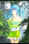  bad_id blue_eyes blue_hair computer oekaki_musume original plant potted_plant short_hair skirt solo 