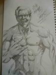  1boy \n/ colonel_sanders comedy funny glasses humor kfc kfc_(company) korean male manly monochrome muscle old_man parody sketch solo string_tie translated 