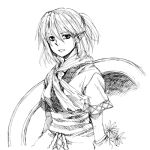  empty_eyes flower lowres mizuhashi_parsee monochrome pointy_ears rex_k scarf short_hair short_sleeves solo touhou traditional_media 