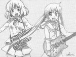  2girls chun_(pixiv480276) crossover guitar hayate_no_gotoku! instrument kushieda_minori monochrome sanzenin_nagi school_uniform short_hair toradora! twintails 